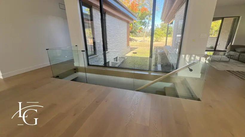Floor-mounted channel glass railing system, 12 mm — Toronto