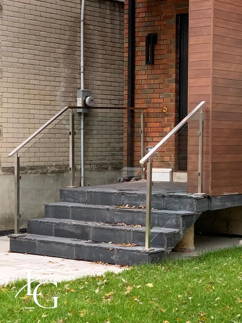Glass railing on stone front steps, 12 mm tempered — Burlington