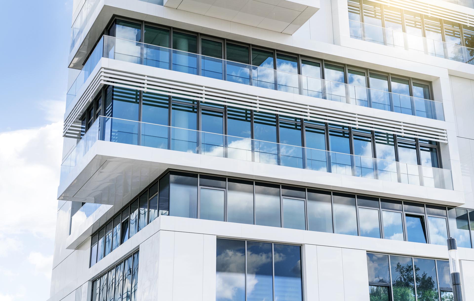Commercial shoe-system glass railing installation