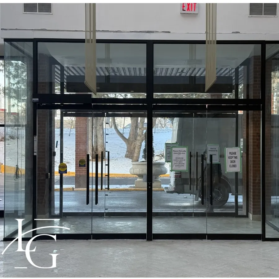 Aluminum and glass entrance installed by Lux Glass in Toronto, 12mm glass