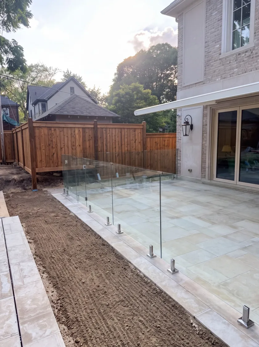 Glass pool fence installed by Lux Glass in Etobicoke, spigot-mounted