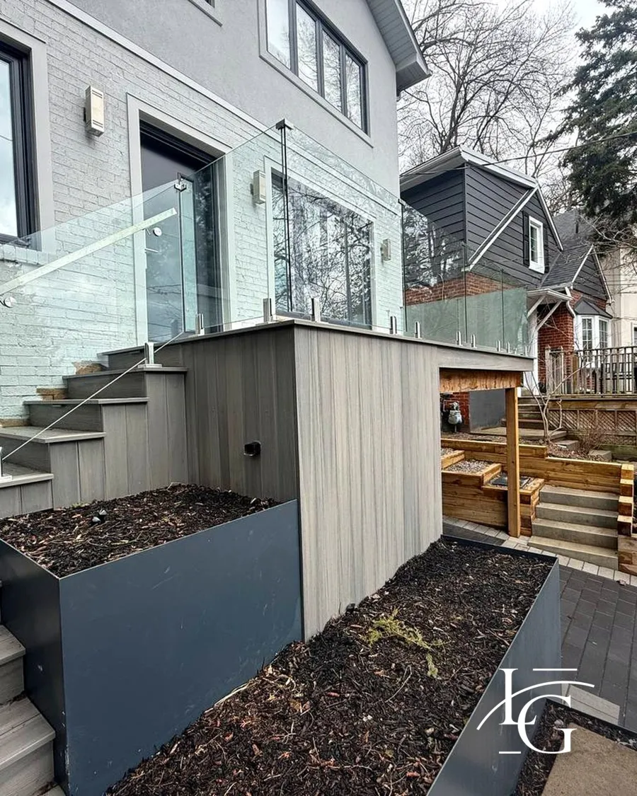 Glass railing installed by Lux Glass in Toronto, spigot-mounted