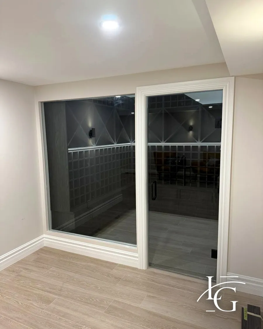 Glass wine room installed by Lux Glass in Oakville, wine room